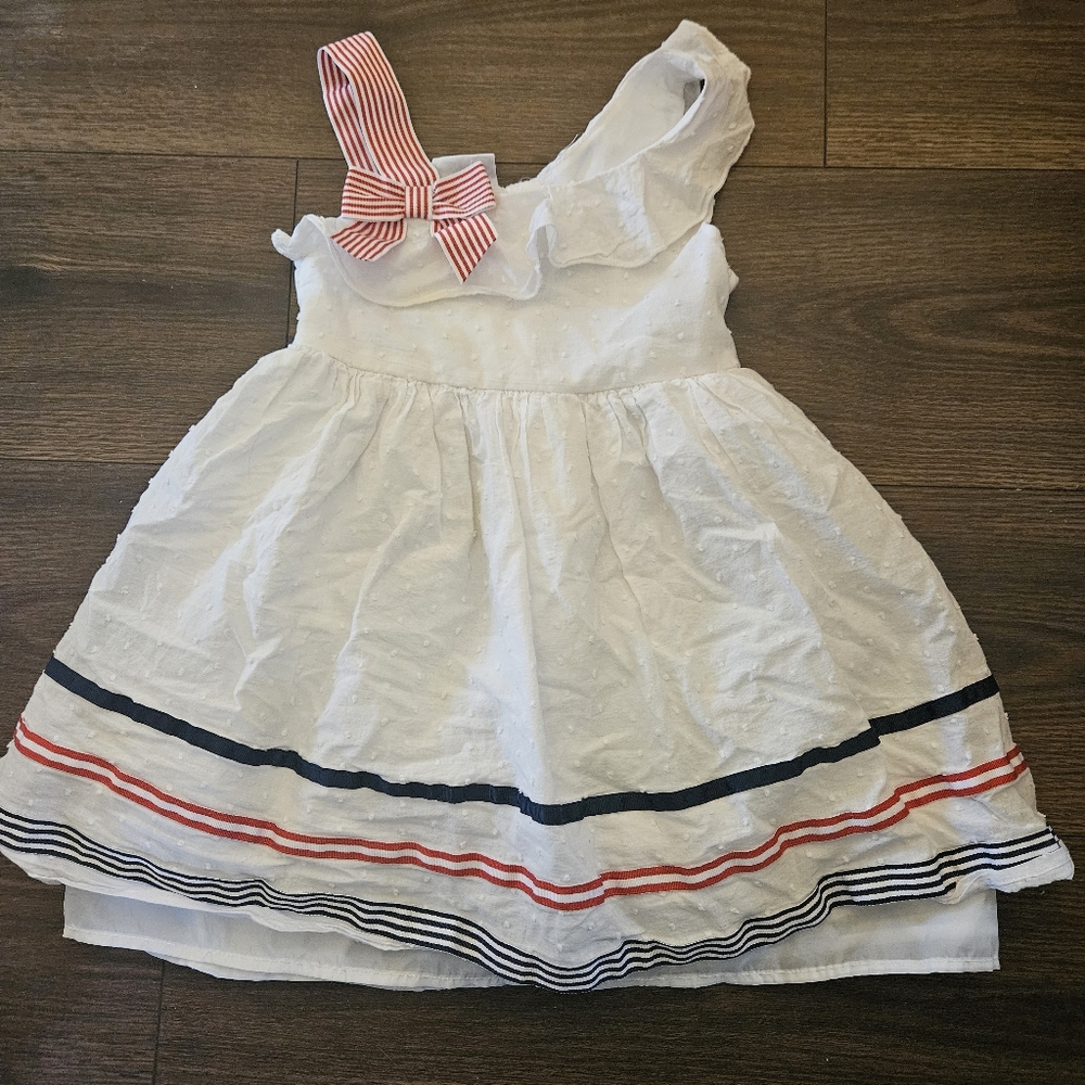 Girls Cotton Summer Dress Red White Blue Size 5